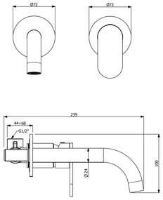 Μπαταρία νιπτήρος τοίχου Vicario Slim-Inox