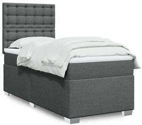 vidaXL Κρεβάτι Boxspring με Στρώμα Σκούρο Γκρι 90x200 εκ. Υφασμάτινο