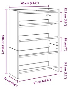 Ράφι παπουτσιών Γκρι Sonoma 60x25x81 cm Κατασκευασμένο ξύλο - Γκρι