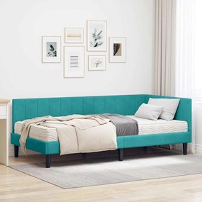 vidaXL Κρεβάτι Γωνίας με στρώμα Τιρκουάζ 90 x 200 cm Βελούδο
