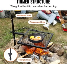 VEVOR Swivel Campfire Grill Heavy Duty Steel Open Fire Cooking Grate Adjustable