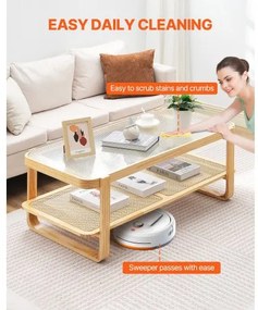 VEVOR Rattan Coffee Table Rectangle Rattan Coffee Table 2-Tier for Living Room