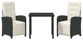 vidaXL Σέτ φαγητού για κήπο 3 pcs Μαύρο συνθετικό ρατάν