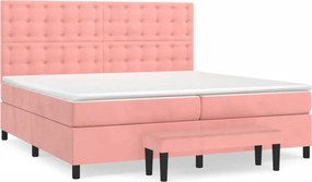 vidaXL Κρεβάτι Boxspring με Στρώμα Ροζ 200x200 εκ. Βελούδινο