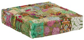 vidaXL Πουφ Patchwork Τετράγωνο Χειροπ. Πράσινο 50x50x12 εκ. Βαμβάκι