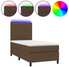 vidaXL Κρεβάτι Boxspring με Στρώμα &amp; LED Σκ.Καφέ 80x200 εκ. Υφασμάτινο