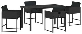 vidaXL Σέτ φαγητού για κήπο με μαξιλάρι 5 pcs Μαύρο Πολυ ράταν