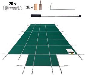 VEVOR Pool Safety Cover Fits 18x36ft Rectangle Inground Pools, Safety Pool Cover with 4x10ft Center End Step, Mesh Solid Pool Cover with Drainage Holes for Swimming Pool, Winter Safety Cover, Green