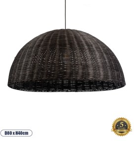 02382 GloboStar® MONTANA 02382 Boho Κρεμαστό Φωτιστικό Καμπάνα Μονόφωτο 1 x E27 IP20 Καφέ Ξύλο - Μ80 x Π80 x Υ40cm