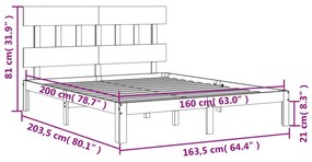 Πλαίσιο Κρεβατιού με Κεφαλάρι 160x200 εκ. από Μασίφ Ξύλο - Καφέ