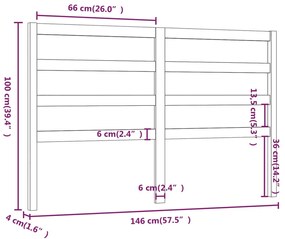 vidaXL Κεφαλάρι Κρεβατιού Μελί 146 x 4 x 100 εκ. από Μασίφ Ξύλο Πεύκου