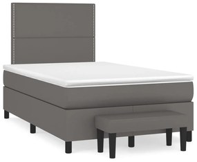 vidaXL Κρεβάτι Boxspring με Στρώμα Γκρι 120x200εκ. από Συνθετικό Δέρμα