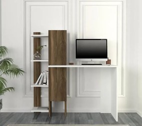 Stewehome Λευκό-καρυδιά γωνιακό γραφείο με ράφια 116.7x45x120 cm