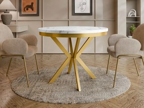 Τραπέζι Edder 90 επεκτεινόμενο-Λευκό Μάρμαρο-Χρυσό