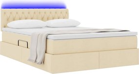 vidaXL LED Κρεβάτι αποθήκευσης με στρώμα Κρέμ 140 x 200 cm Ύφασμα