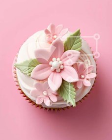 Σετ των 2 Intra Συλλεκτικό Ξύλινο Παζλ Plywood 4mm - Cupcake με ροζ λουλούδια και πράσινα φύλλα Σε Ξύλινο Κουτί - Διαστάσεις: 10x10 cm – 25 κομμάτια