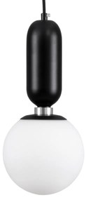 GloboStar® MAVERICK 00945 Μοντέρνο Κρεμαστό Φωτιστικό Οροφής Μονόφωτο 1 x E27 Μαύρο Μεταλλικό Γυάλινο Μπάλα Φ15 x Υ33cm