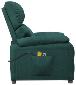 vidaXL Πολυθρόνα Μασάζ Ηλεκτρική Σκούρο Πράσινο Υφασμάτινη