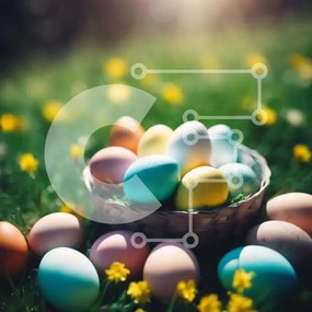 Intra Συλλεκτικό Ξύλινο Παζλ Plywood 4mm - Πολύχρωμο καλάθι πασχαλινών αυγών με κίτρινα λουλούδια Σε Ξύλινο Κουτί - Διαστάσεις: 10x10 cm – 25 κομμάτια