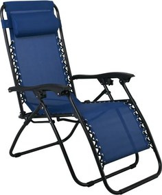 SUPER RELAX Πολυθρόνα με Υποπόδιο, Μέταλλο Βαφή Μαύρο, Textilene Μπλε   2τμχ