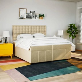 Κρεβάτι Boxspring με Στρώμα Κρεμ 200x200 εκ. Υφασμάτινο - Κρεμ