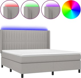 vidaXL Κρεβάτι Boxspring με Στρώμα &amp; LED Αν.Γκρι 160x200εκ. Υφασμάτινο