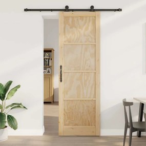 vidaXL Συρόμενη Πόρτα με Σετ Εξαρτημάτων 78x232 εκ. Στερεό Ξύλο Πεύκου