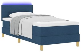 vidaXL LED Κρεβάτι με βάθρο με κεφαλάρι Μπλε 90 x 190 cm ύφασμα