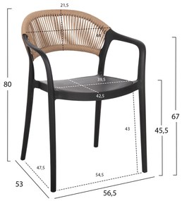 Καρέκλα - Πολυθρόνα EVA C6155.02 Μαύρη Πολυπροπυλενίου με Μπέζ Σχοινί 56,5x53x80Υ εκ. 56.5x53x80 εκ.