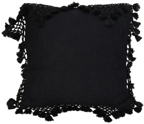 μαξιλάρι με φούντες μαύρο βαμβακερό 45x45cm - art-05150346