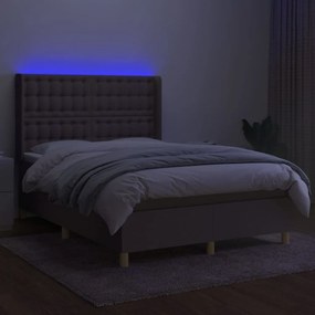 vidaXL Κρεβάτι Boxspring με Στρώμα & LED Taupe 140x190 εκ. Υφασμάτινο