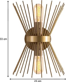 Απλίκα τοίχου Kirpi Megapap E27 μεταλλική χρώμα χρυσό 23x5x33εκ.