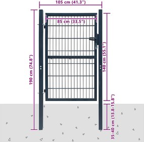 vidaXL Πόρτα Περίφραξης 2D (Μονή) Ανθρακί Γκρι 100x140 εκ.