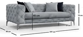 Καναπές 2θέσιος PWF-0502 pakoworld βελούδο γκρι-χρώμιο 197x90x73εκ