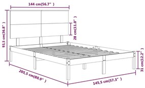 Πλαίσιο Κρεβατιού Μαύρο 140 x 200 εκ. από Μασίφ Ξύλο Πεύκου - Μαύρο