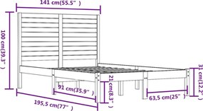 vidaXL Πλαίσιο Κρεβατιού 135 x 190 εκ. από Μασίφ Ξύλο Double