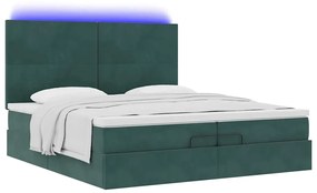 vidaXL Οθωμανικό κρεβάτι με στρώματα & LEDs Σκούρο πράσινο Βελούδο