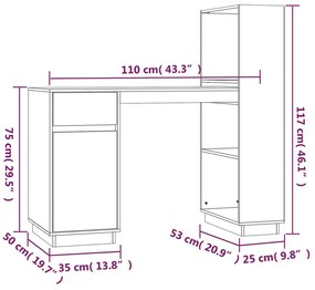 Γραφείο Γκρι 110x53x117 εκ. από Μασίφ Ξύλο Πεύκου - Γκρι