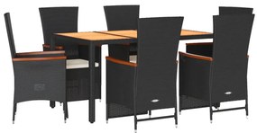 vidaXL Σετ Τραπεζαρίας Κήπου 7 Τεμ. Μαύρο Συνθετικό Ρατάν με Μαξιλάρια