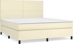 vidaXL Κρεβάτι Boxspring με Στρώμα Κρεμ 180x200 εκ. Συνθετικό Δέρμα