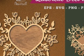 Σετ των 2 Intra απο ξύλο plywood 3mm-4mm πάχος - Floral Heart Cut Laser Decoration 4 Δίασταση 20x20 cm INTRAFABR-114139012