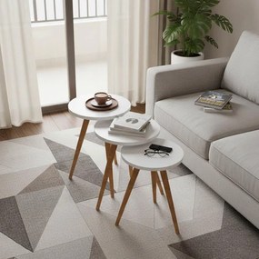 Βοηθητικά τραπέζια Perjene σετ 3τεμ μελαμίνη σε λευκή απόχρωση και ξύλινα πόδια 36.5x36.5x51 εκ.