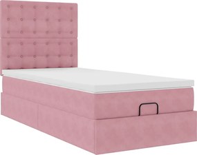 vidaXL Οθωμανικό κρεβάτι με στρώματα Ροζ 100x200cm Velvet