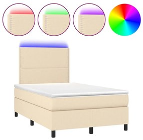 Κρεβάτι Boxspring με Στρώμα &amp; LED Κρεμ 120x200 εκ. Υφασμάτινο - Κρεμ