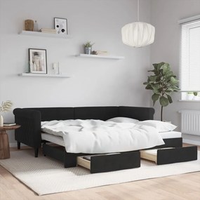 Καναπές Κρεβάτι Συρόμενος Μαύρο 90x190 εκ. Βελούδο &amp; Συρτάρια - Μαύρο