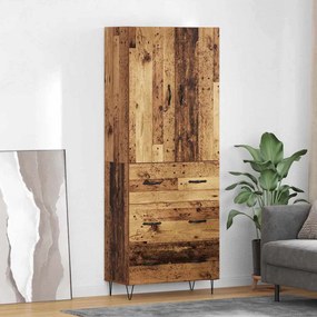 vidaXL Highboard με συρτάρι 2 pcs Παλιό ξύλο Μηχανική ξυλεία και γυαλί