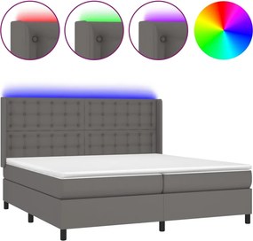 vidaXL Κρεβάτι Boxspring με Στρώμα &amp; LED Γκρι 200x200 εκ. Συνθ. Δέρμα