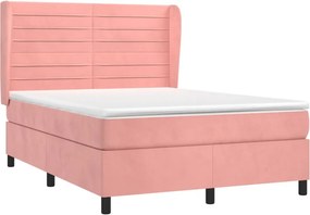 vidaXL Κρεβάτι Boxspring με Στρώμα Ροζ 140x200 εκ. Βελούδινο