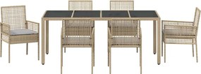 vidaXL Σέτ φαγητού για κήπο 7 pcs Μπεζ συνθετικό ρατάν