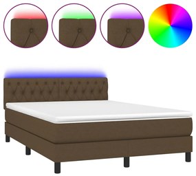 Κρεβάτι Boxspring με Στρώμα &amp; LED Σκ.Καφέ 140x190 εκ Υφασμάτινο - Καφέ